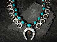 Zuni Channel Inlay Squash Blossom Necklace,