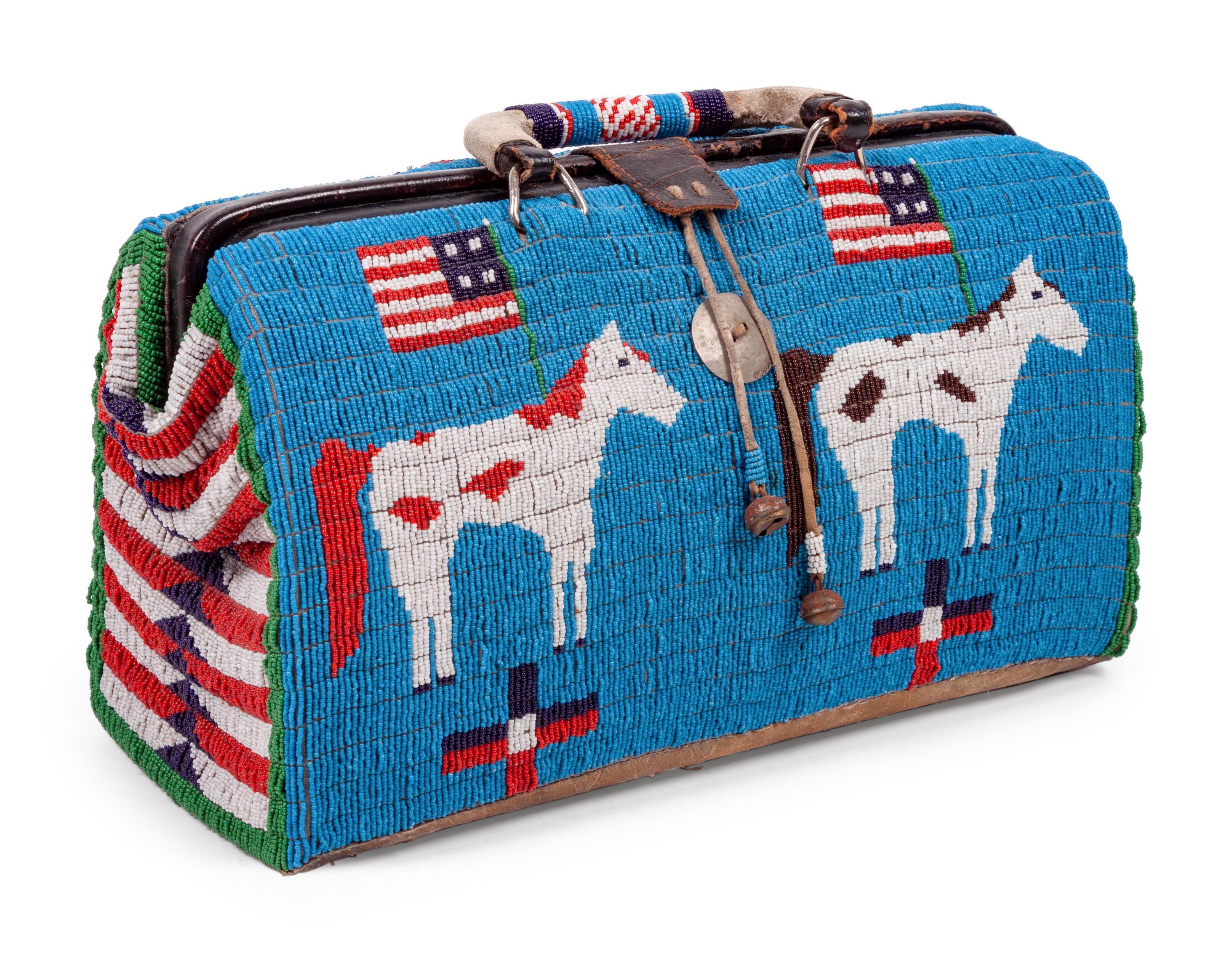 Sioux Beaded "Doctor's Bag", with American Flags and Pinto Ponies