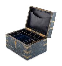 An English Faux Lapis Lazuli Brass Mounted Jewelry Casket