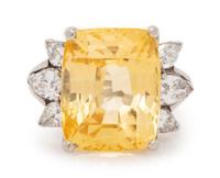 Ceylon Yellow Sapphire and Diamond Ring