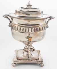 A Silver-plate Handled Hot Water Urn Height 16 inches.