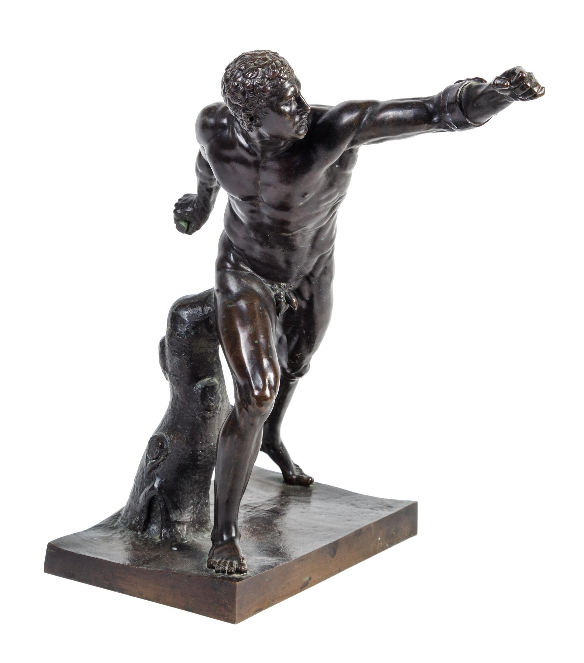 A Continental Bronze figure Height 19 1/4 x width 13 1/2 inches. — AFTER THE ANTIQUE BY AGASIAS OF EPHESOS