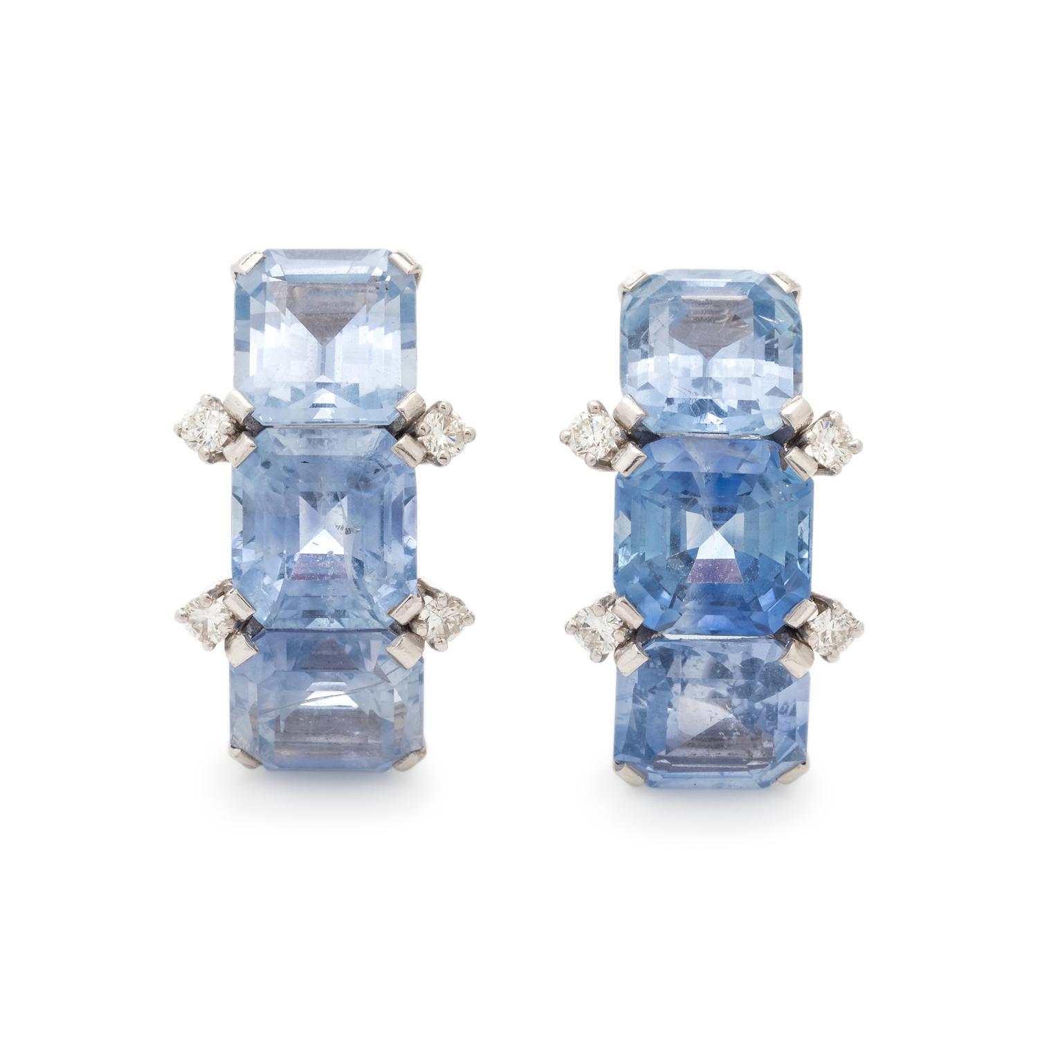 SAPPHIRE AND DIAMOND EARCLIPS