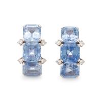 SAPPHIRE AND DIAMOND EARCLIPS
