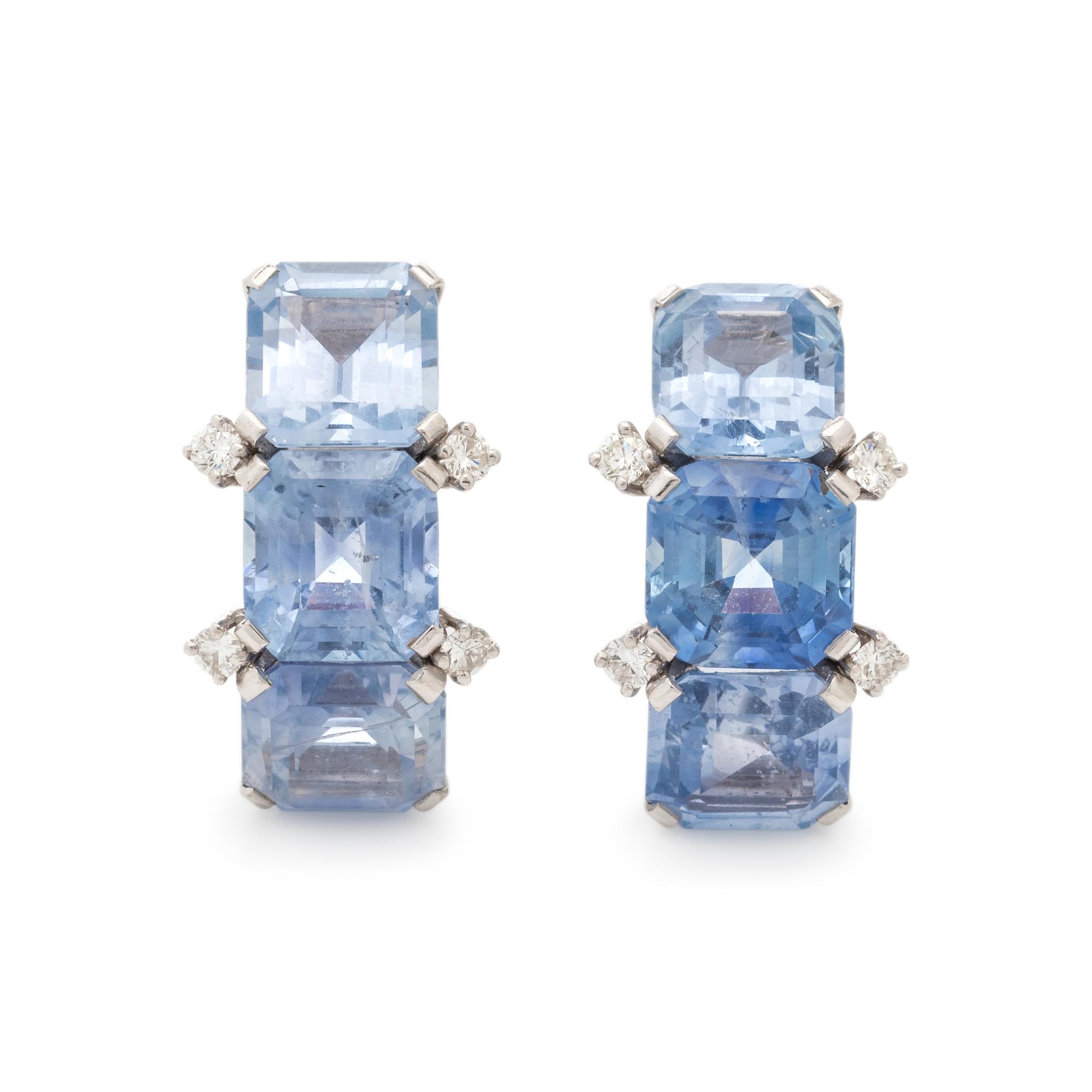 SAPPHIRE AND DIAMOND EARCLIPS