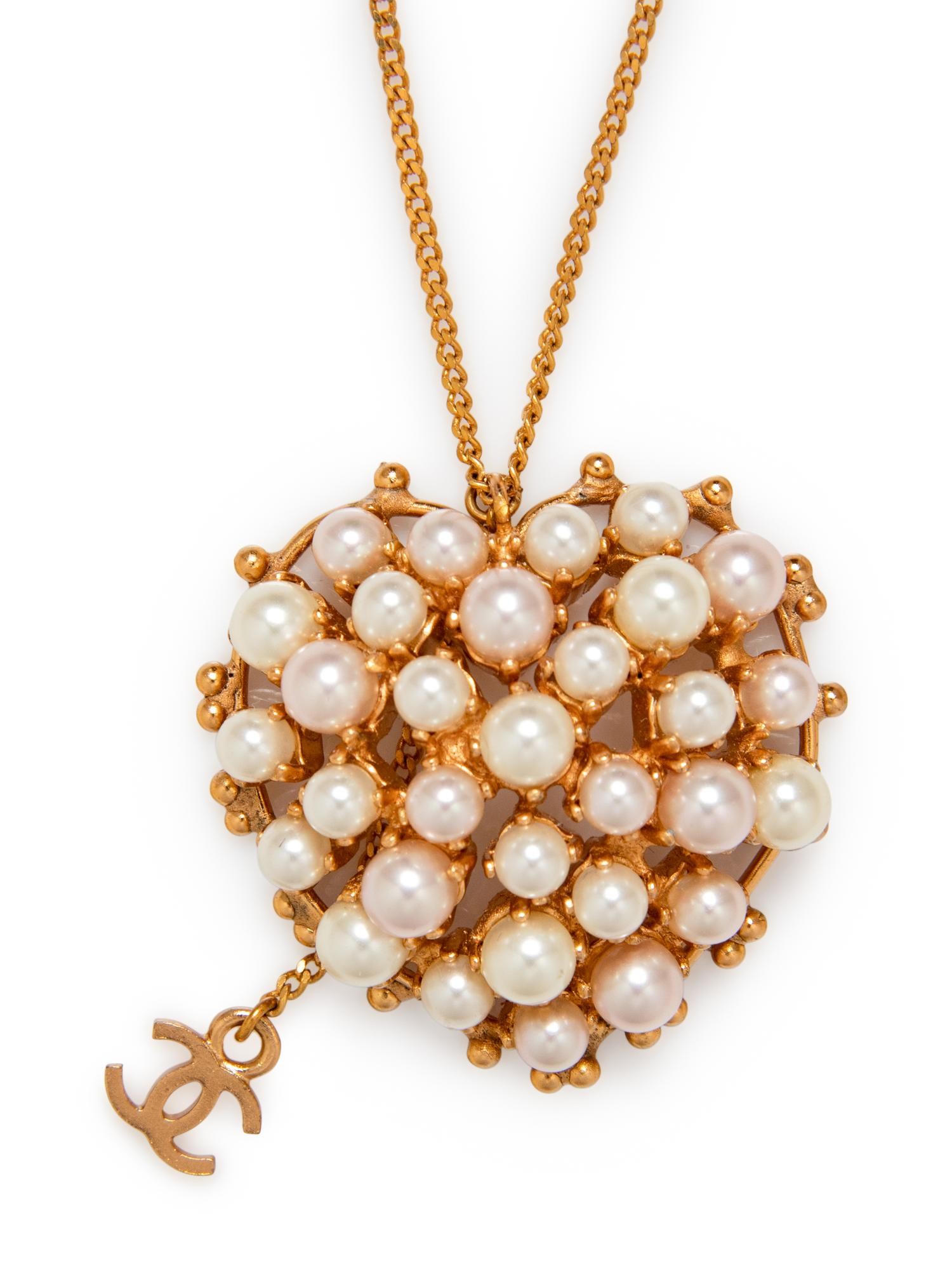 Chanel Faux Pearl Heart Shape Pendant Necklace, Spring 2002