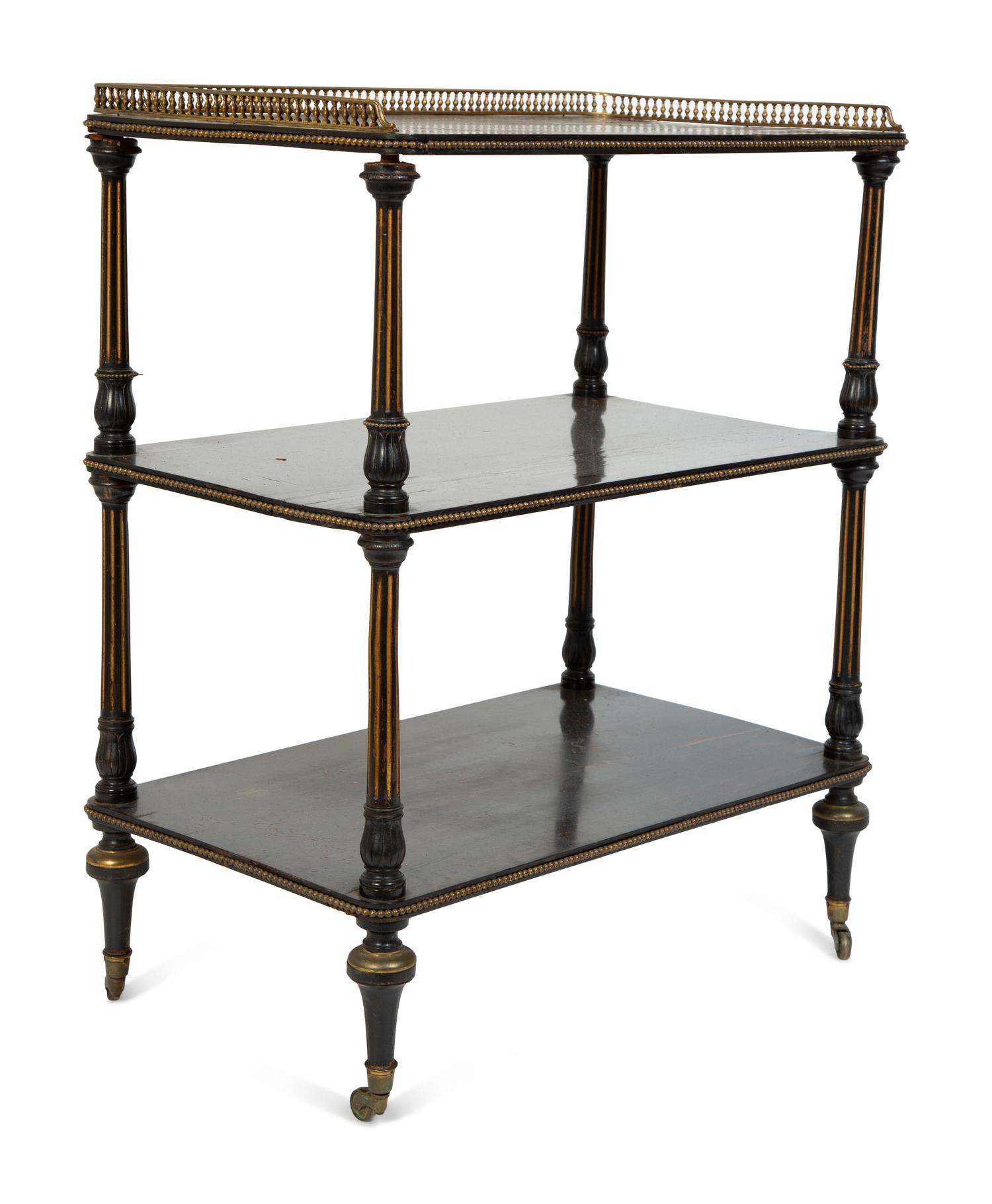A Regency Style Coromandel Three Tier Tea Cart with Brass Gallery — 19TH CENTURY
