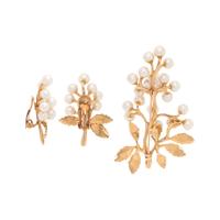 YELLOW GOLD AND CULTURED PEARL GRAPE MOTIF SET