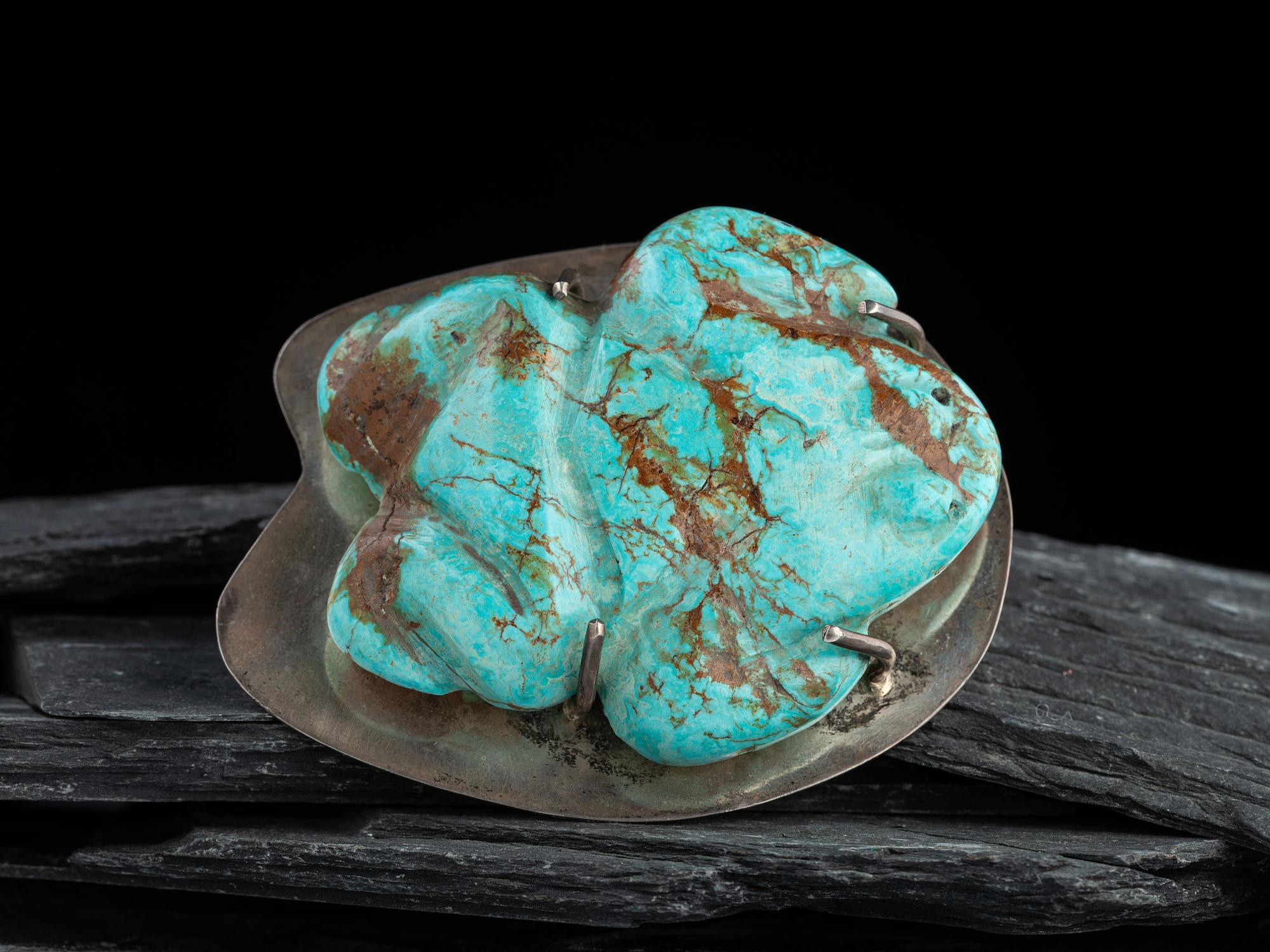 Sterling Silver Bolo Slide with Large Carved Turquoise Frog