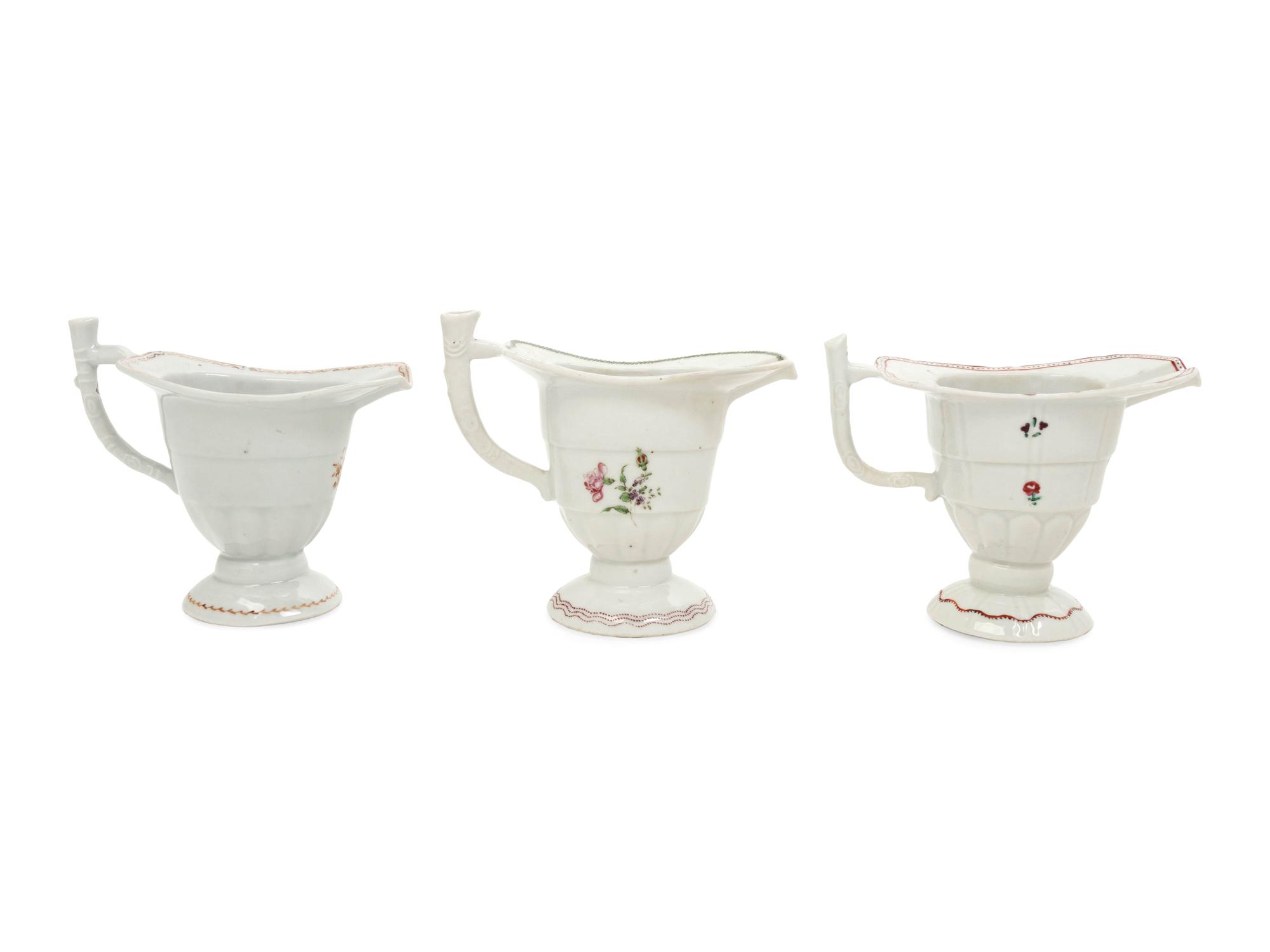 Three Chinese Export Porcelain Helmet-Form Saucer Boats