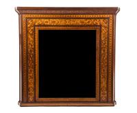 A Victorian Parquetry Over Mantel Mirror, Height 51 x width 53 inches.