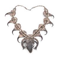 Large Statement Morenci Turquoise, Coral, and Claw Squash Blossom Necklace