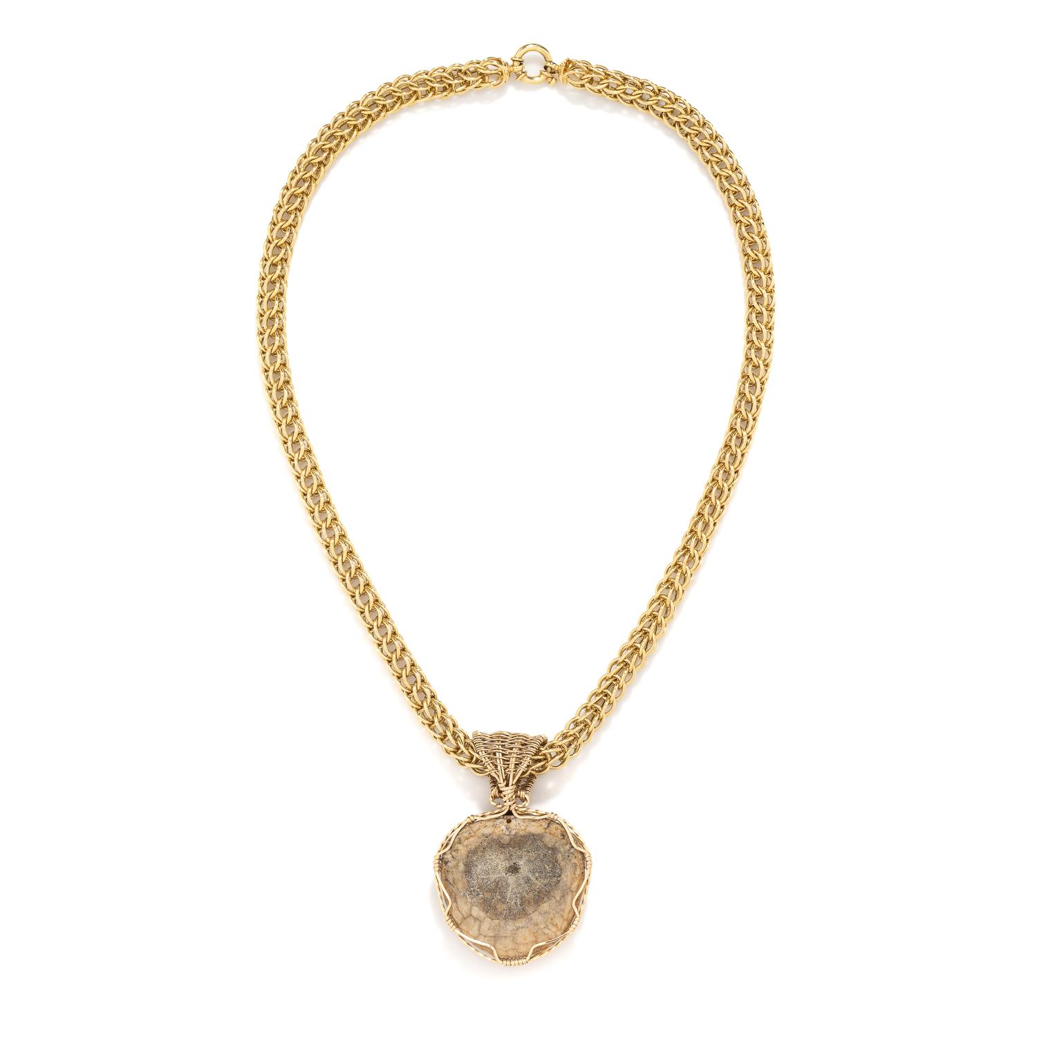 PETRIFIED SAND DOLLAR AND OPAL NECKLACE