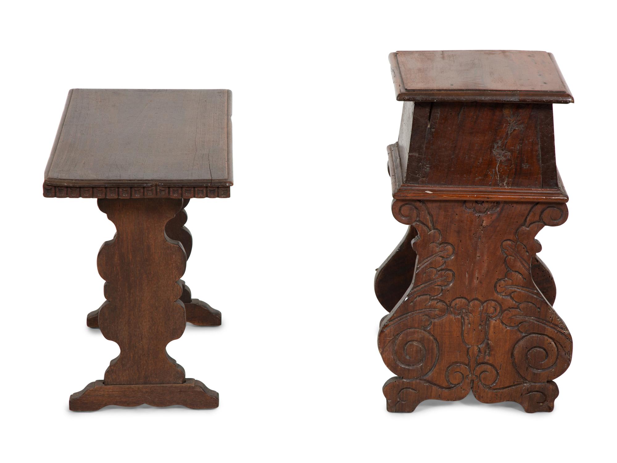 Two English Carved Oak Stools