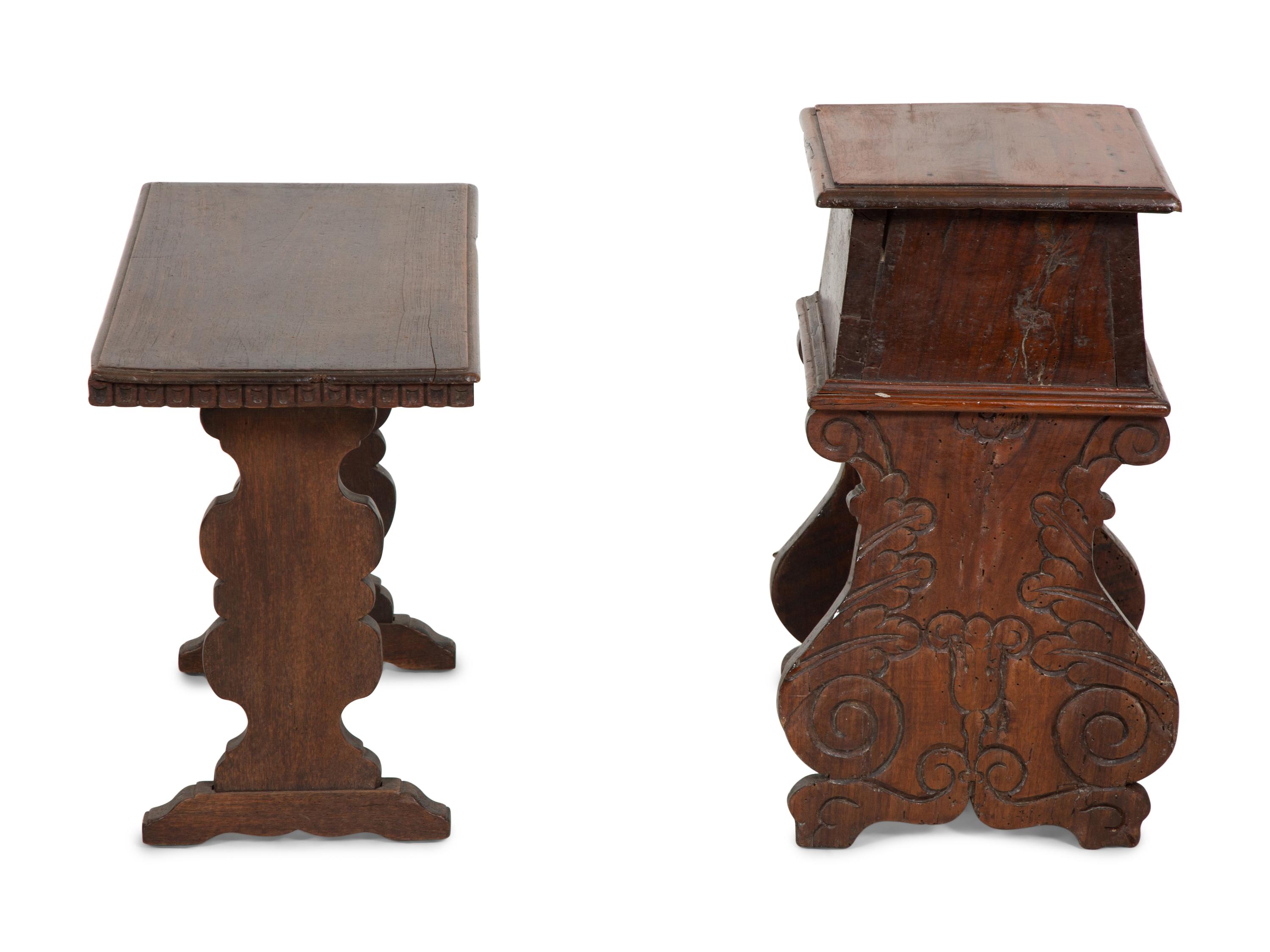 Two English Carved Oak Stools