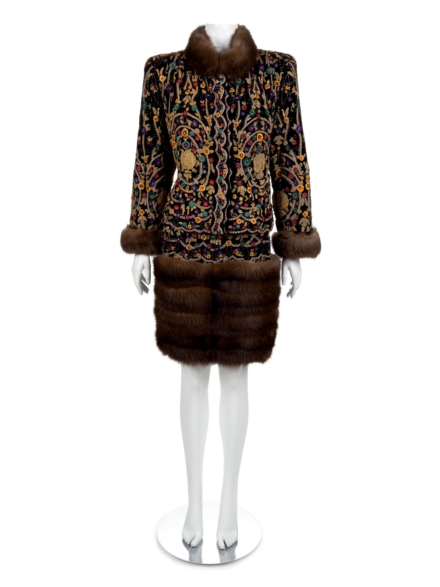 Revillon Haute Couture Velour and Sable Suit and Hat, 1994
