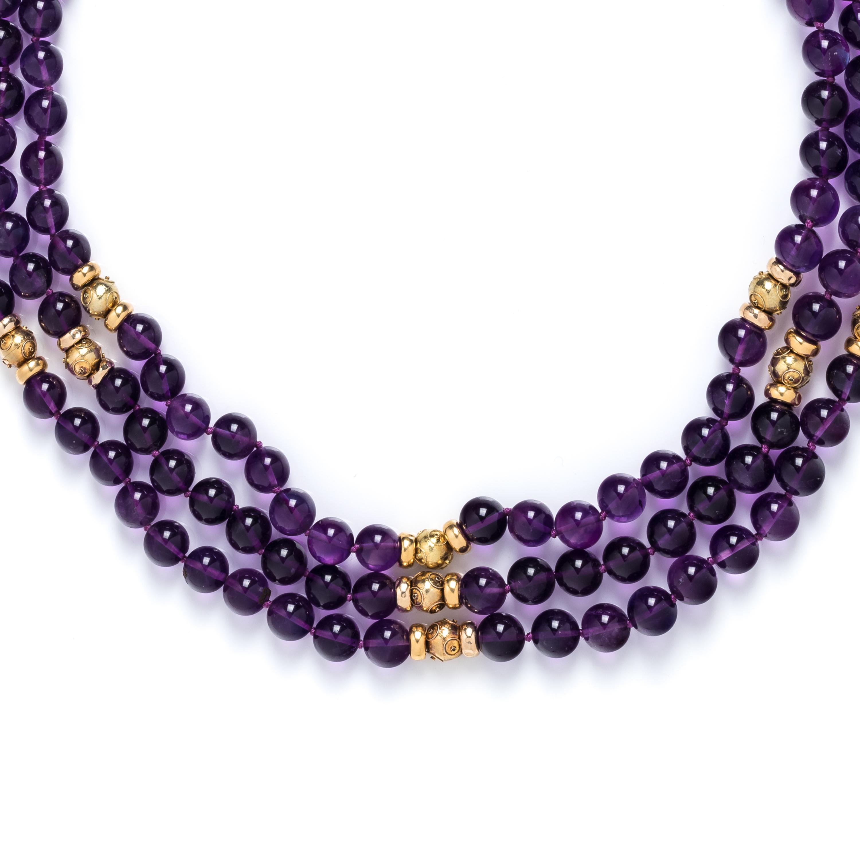 HONORA, YELLOW GOLD AND AMETHYST BEAD NECKLACE