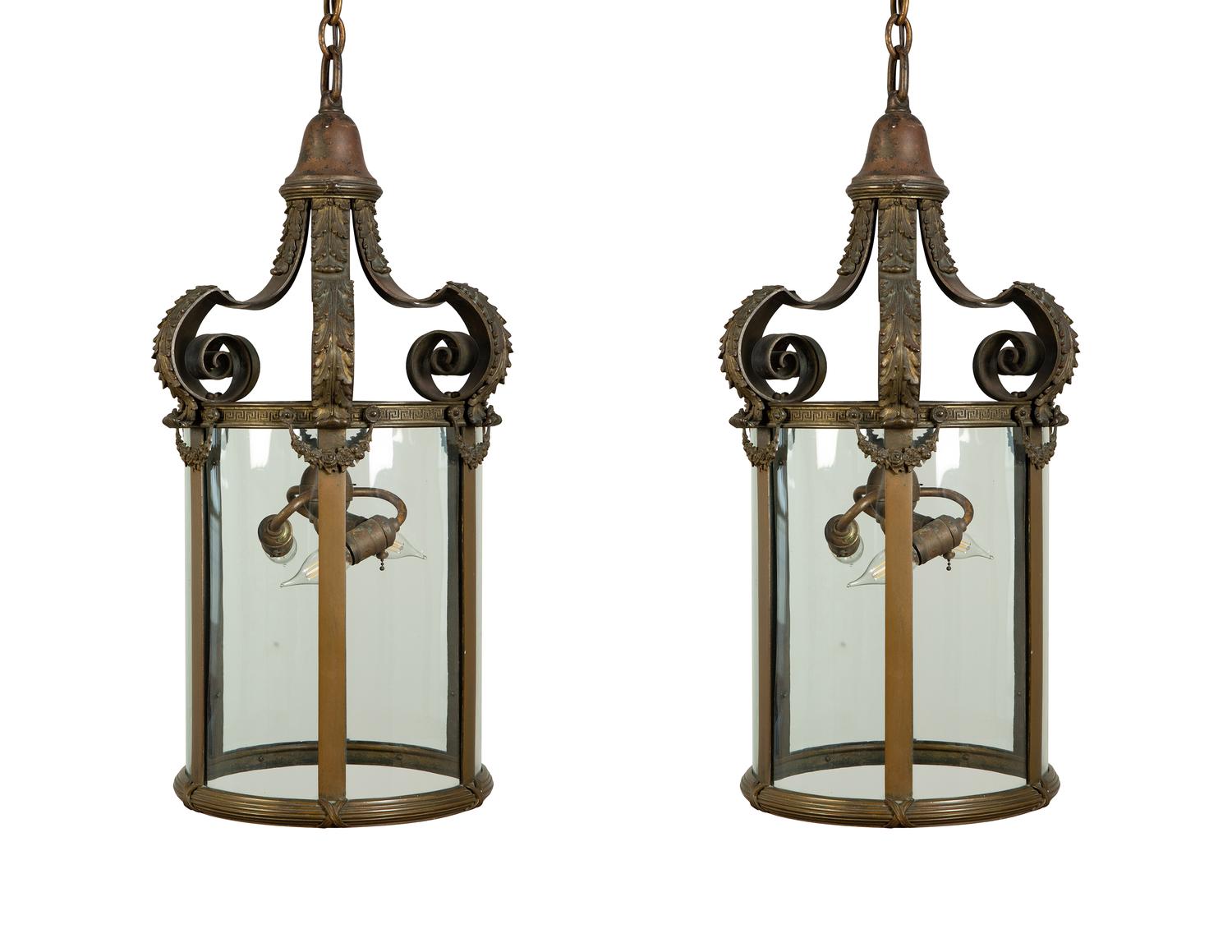 A Pair of Continental Bronze Hall Lanterns