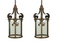 A Pair of Continental Bronze Hall Lanterns