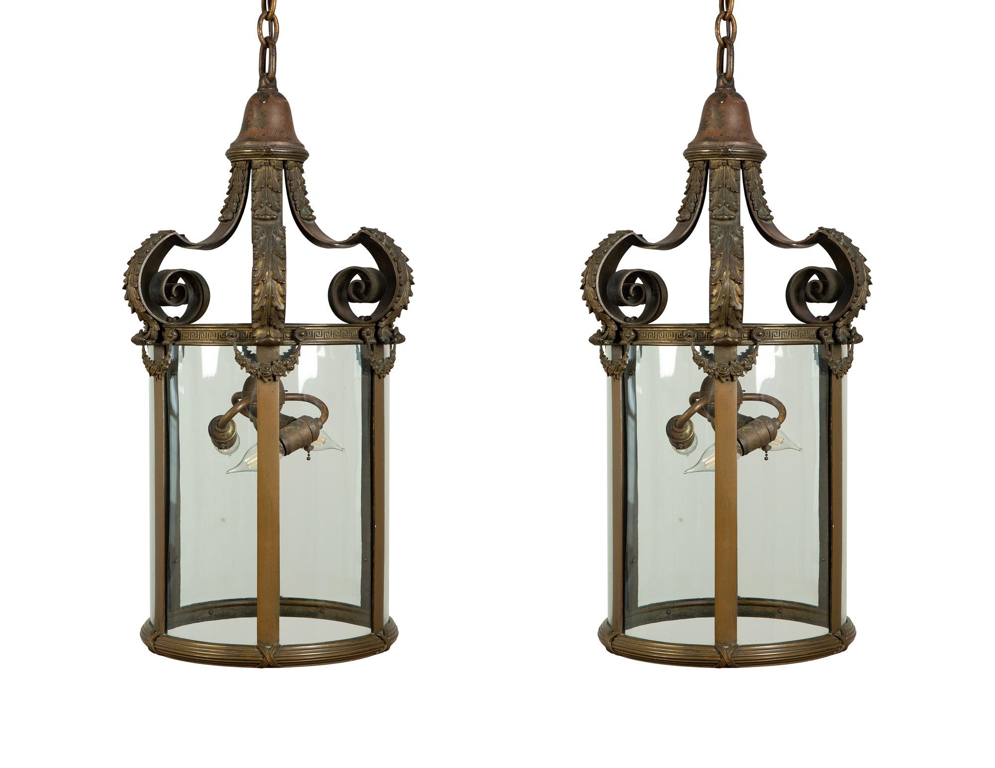 A Pair of Continental Bronze Hall Lanterns