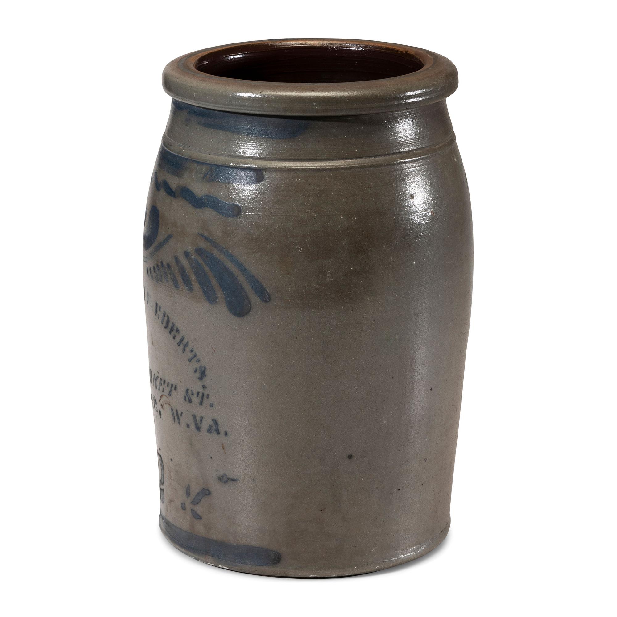 A Two-Gallon Sobanski & Eberts Cobalt Decorated Stoneware Crock
