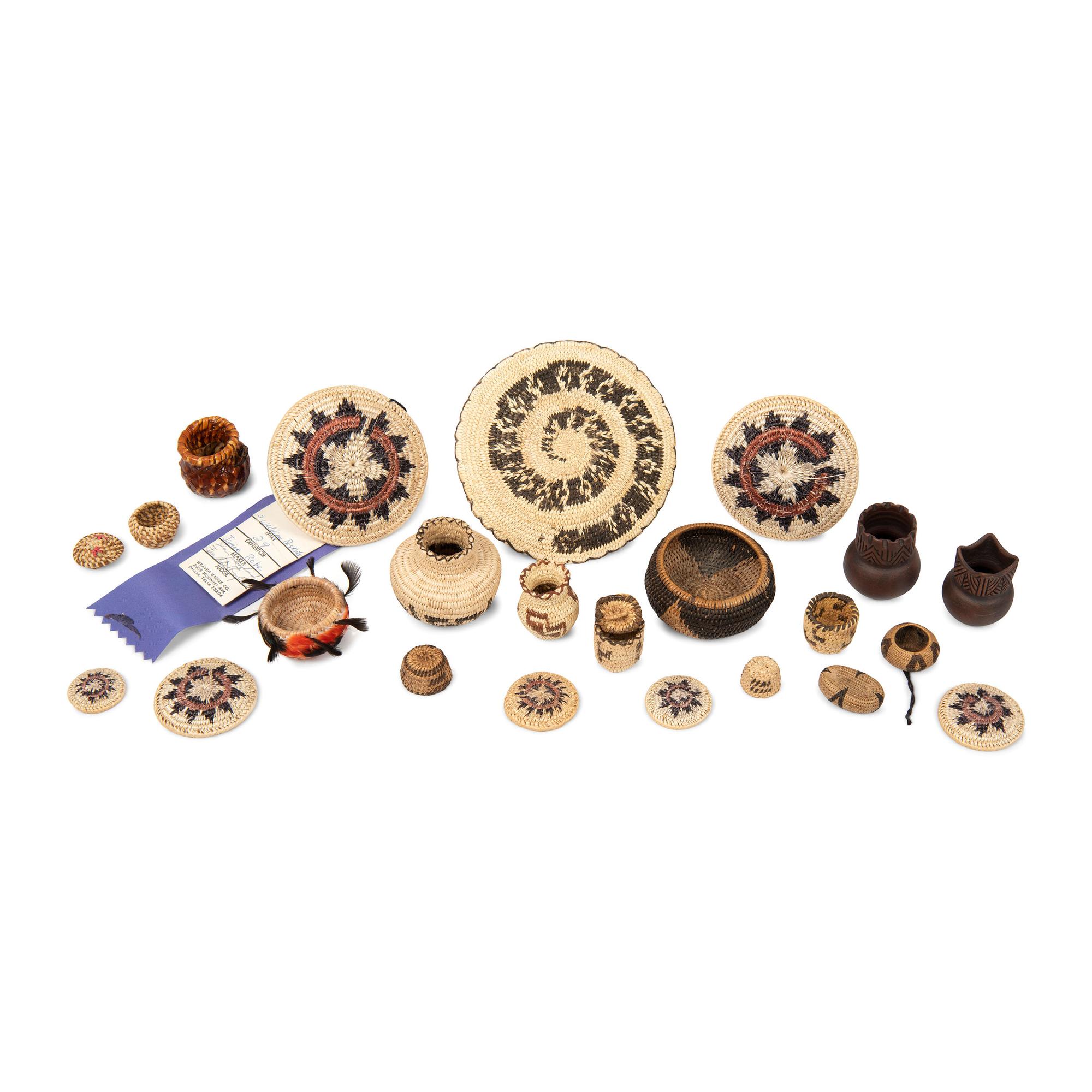 A Collection of Pomo, Tohono-O'odham, and Navajo Miniature Baskets