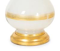 A Pair of Gilt Decorated Opaline Glass Lamps with Giltwood Mounts