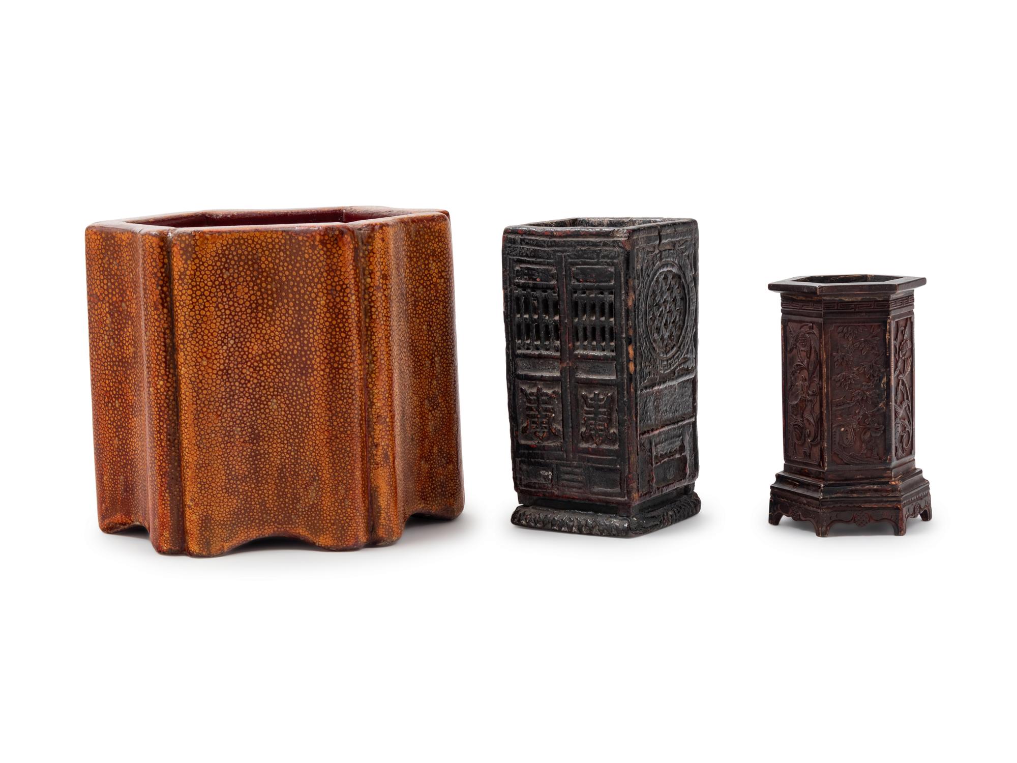 Three Chinese Lacquered Brush Pots, Bitong