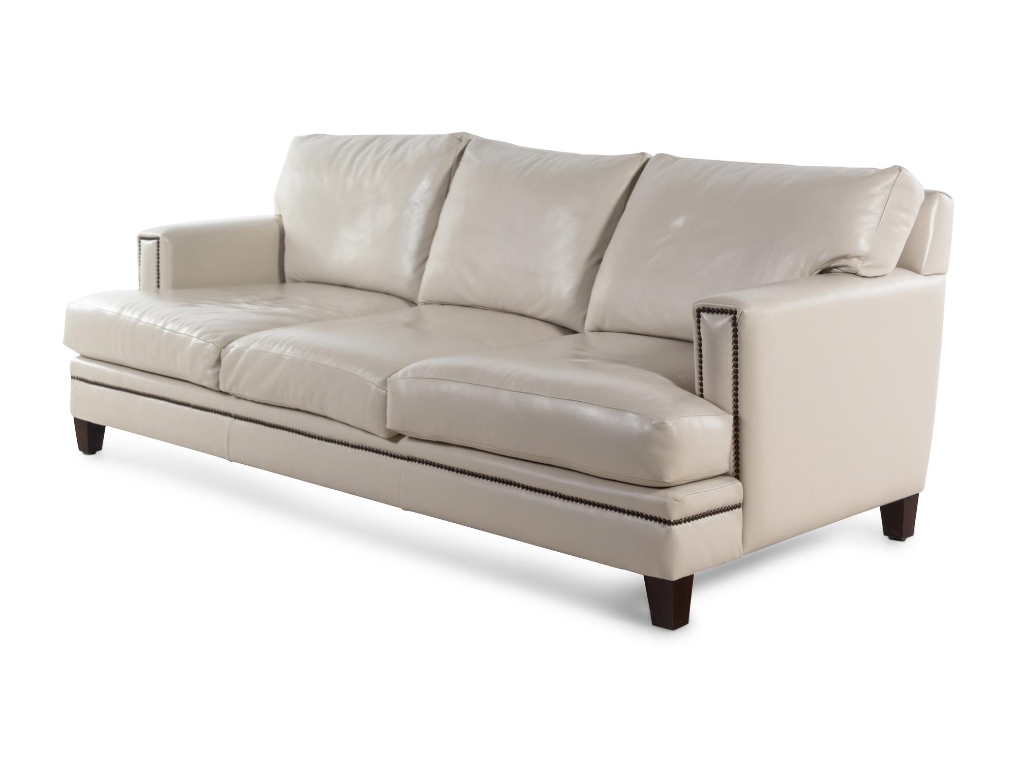A Leather-Upholstered Nailhead Decorated Three-Seat Sofa