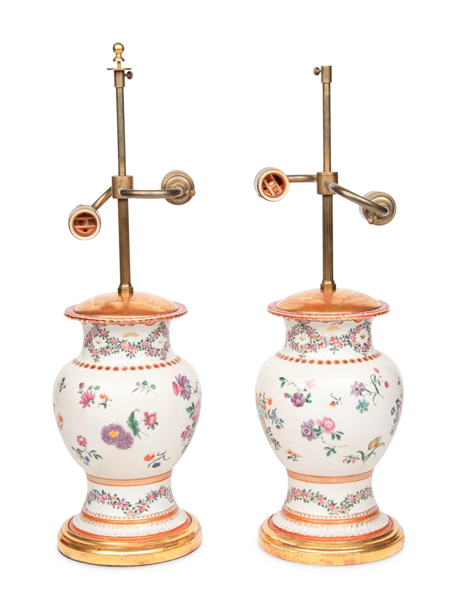 A Pair of Samson Porcelain Vases Mounted as Table Lamps