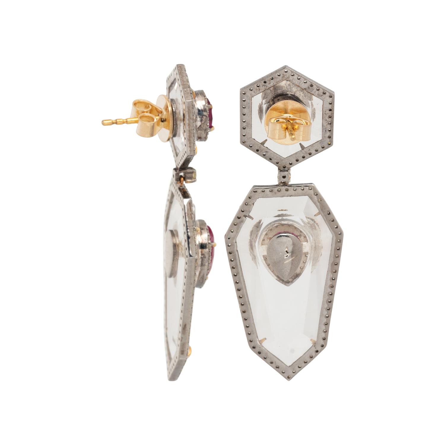 ROCK CRYSTAL, RUBY AND DIAMOND EARRINGS