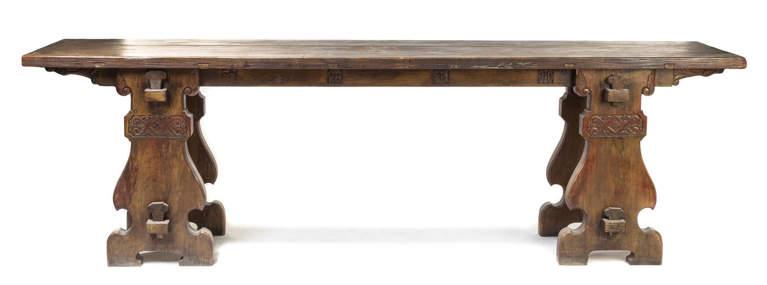 A Jacobean Style Hall Table Height 37 x width 21 1/2 x depth 120 inches.
