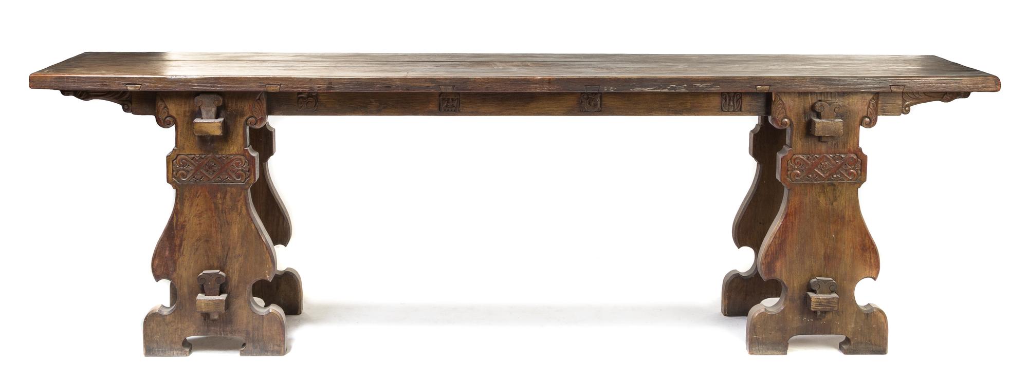 A Jacobean Style Hall Table Height 37 x width 21 1/2 x depth 120 inches.