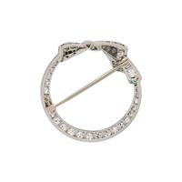 PLATINUM, DIAMOND, AND EMERALD BROOCH