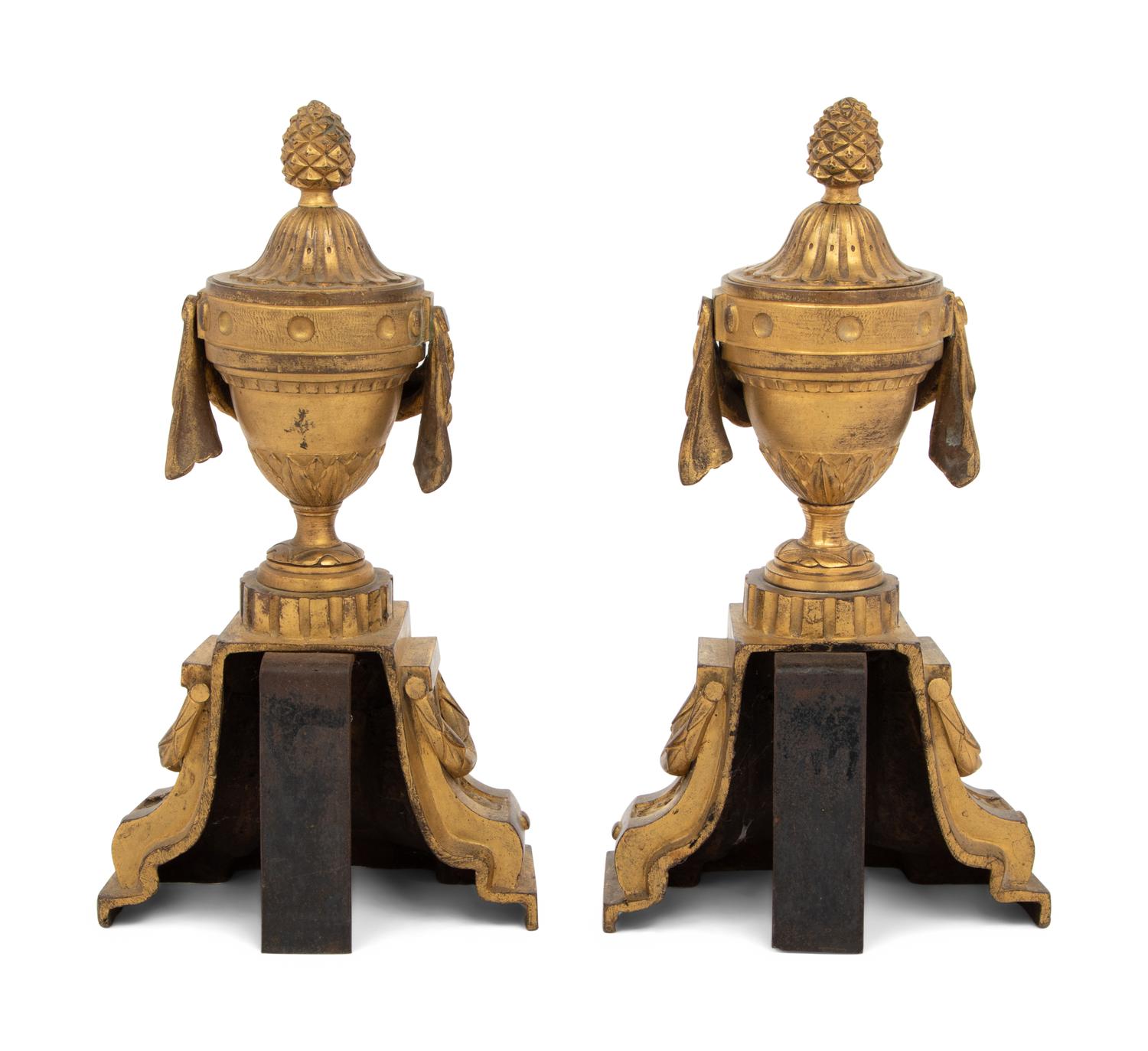 A Pair of Louis XVI Style Gilt Bronze Chenets