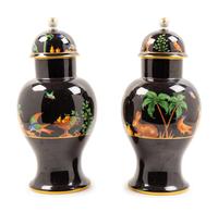 A Pair of Camille Le Tallec Black Shoulder Porcelain Ginger Jars