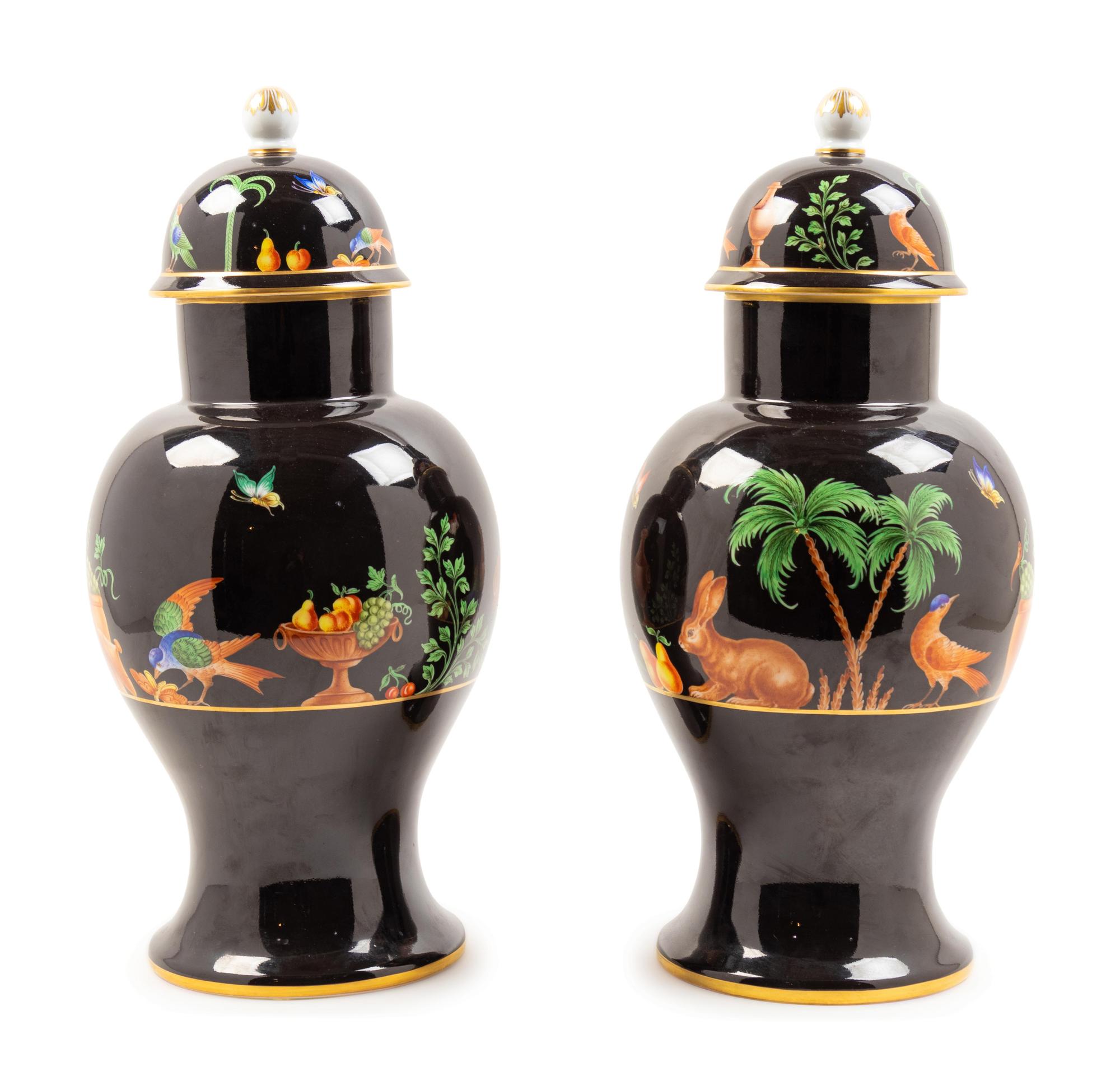 A Pair of Camille Le Tallec Black Shoulder Porcelain Ginger Jars