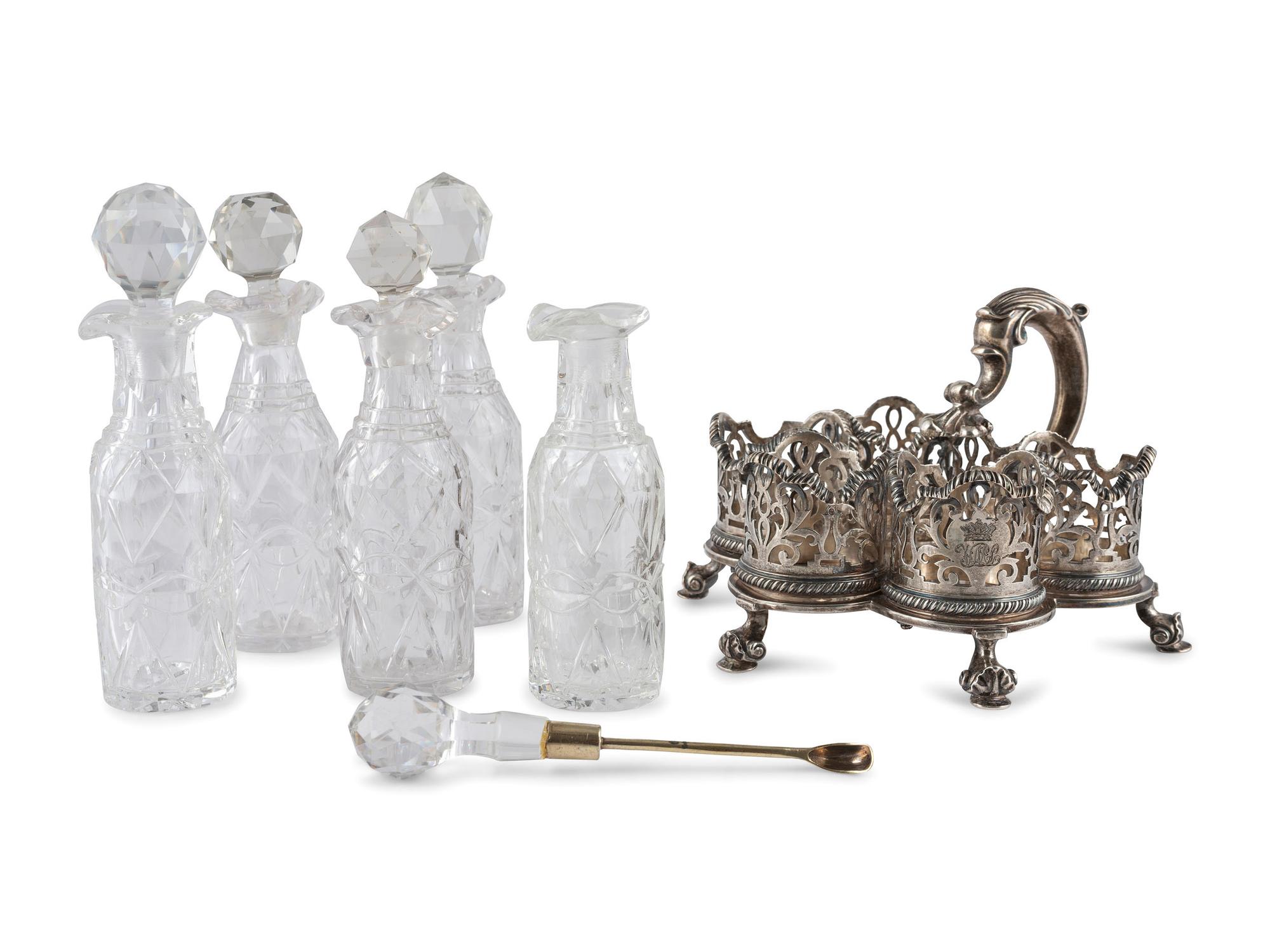 A Victorian Silver Five-Bottle Cruet Frame