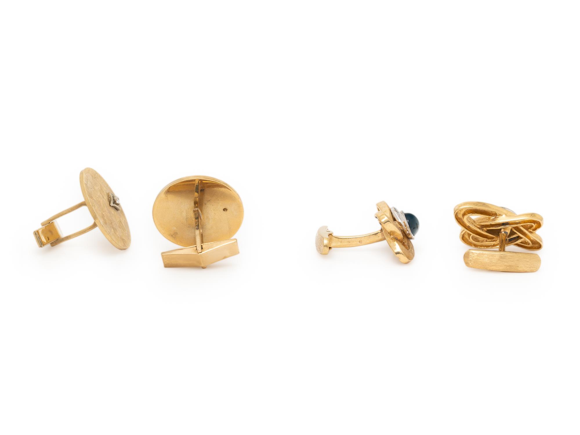 TWO PAIRS OF BICOLOR GOLD CUFFLINKS WITH DIAMONDS AND GEMSTONES