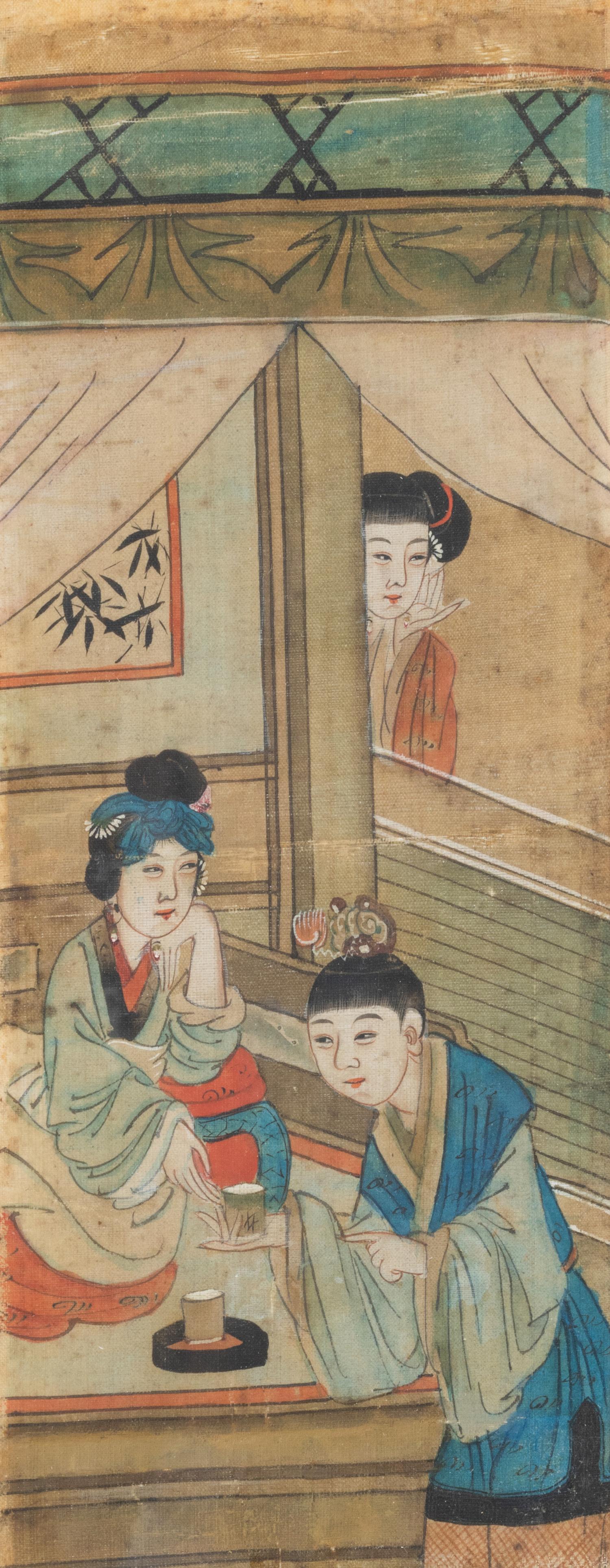 A Set of Three Chinese Silk Paintings
