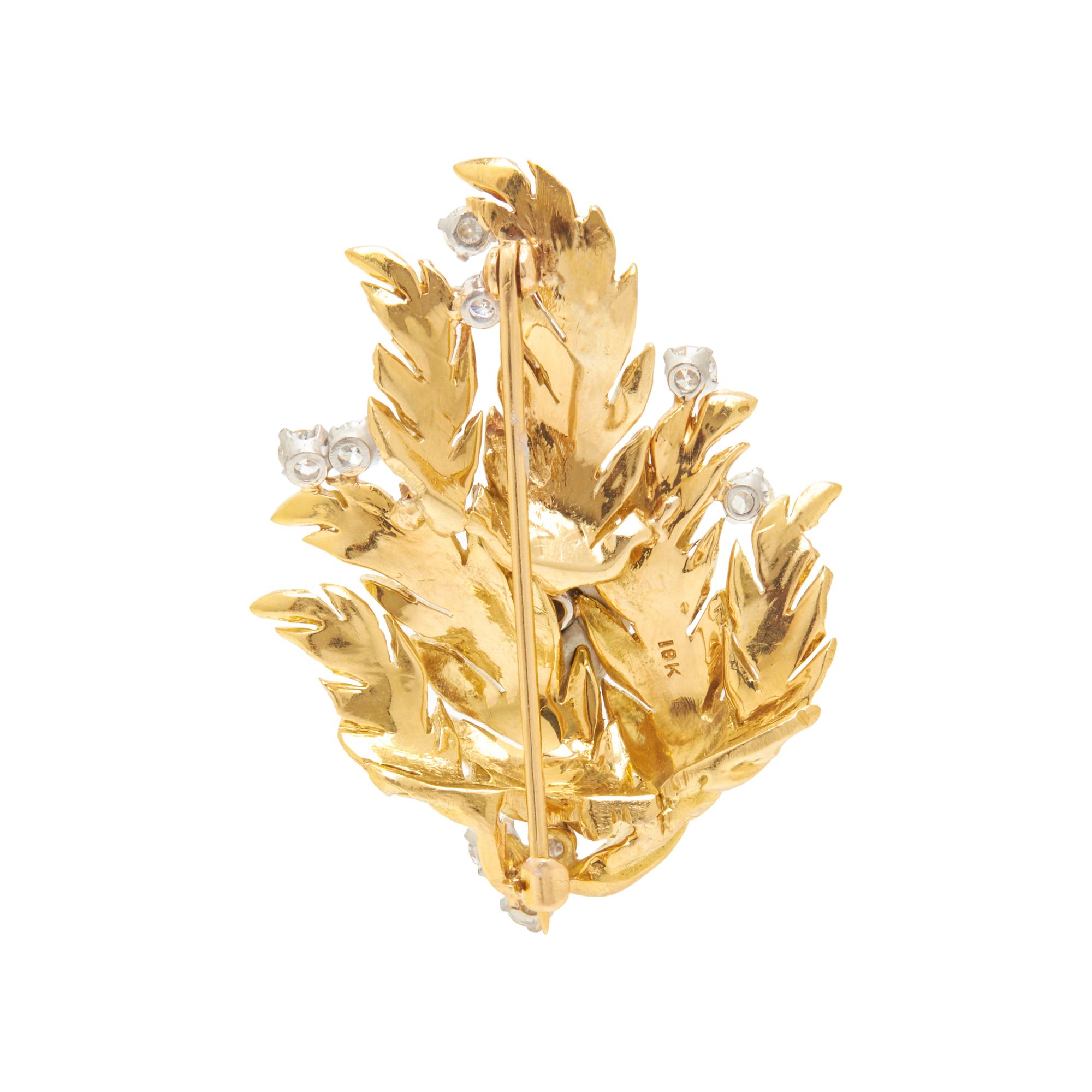 DIAMOND LEAF BROOCH