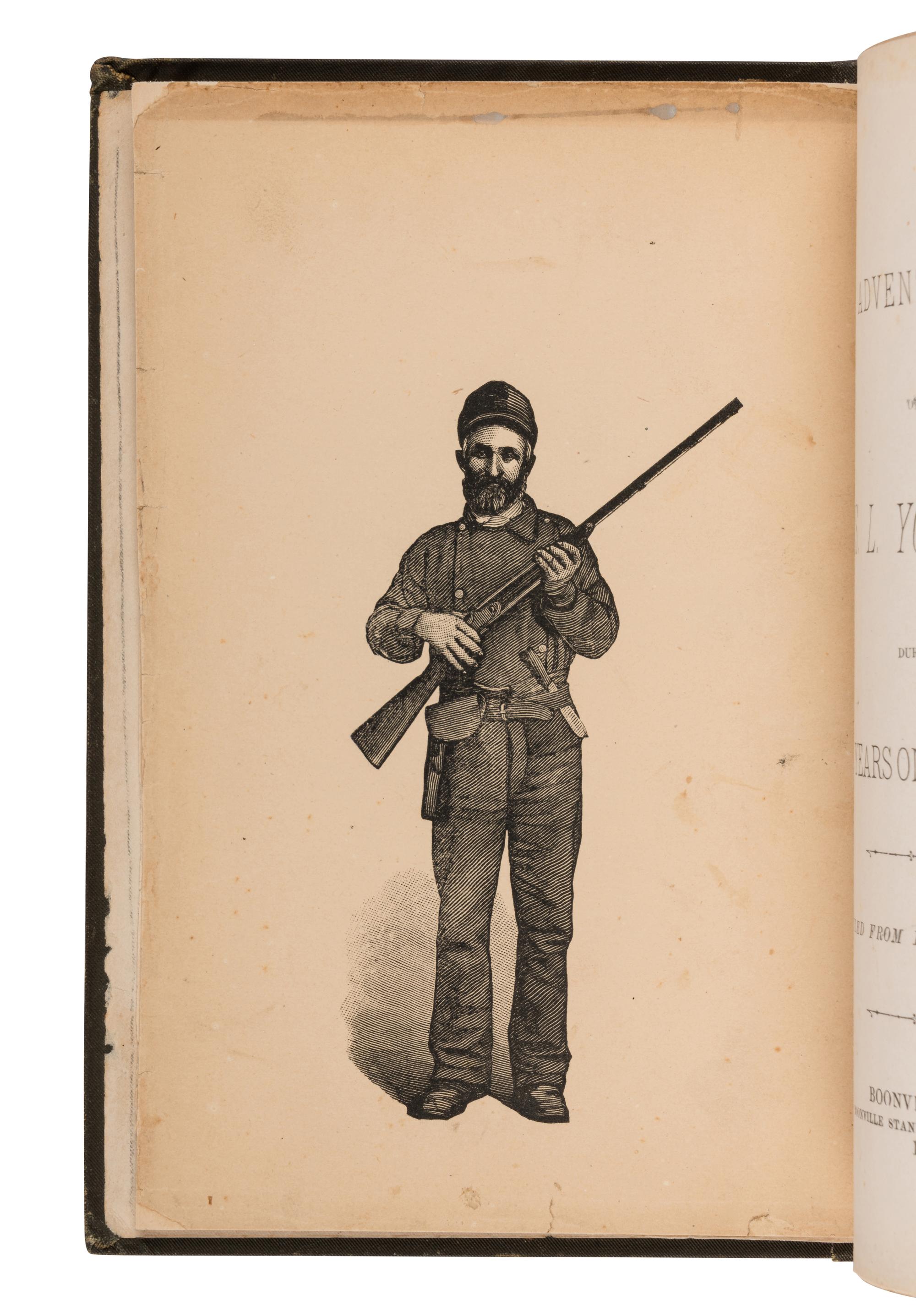 YOUNGBLOOD, Charles L. (1826-1922). Adventures of... During Ten Years on the Plains . Boonsville, IN: Boonville Standard Co., 1882.