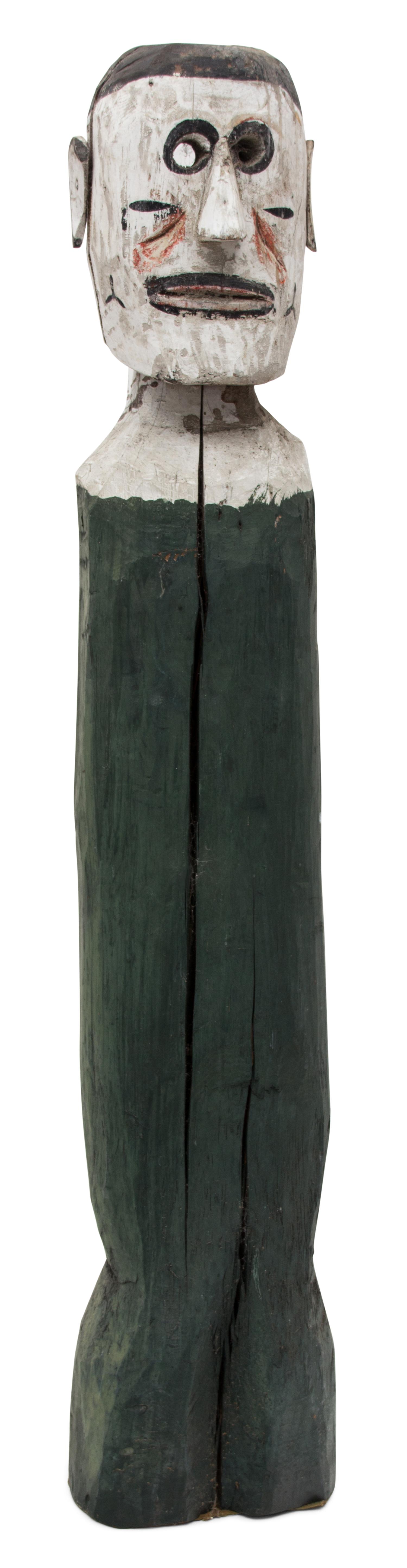 A Carved Painted Wood Tall Sculpture Height 46 inches.