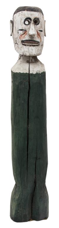 A Carved Painted Wood Tall Sculpture Height 46 inches.