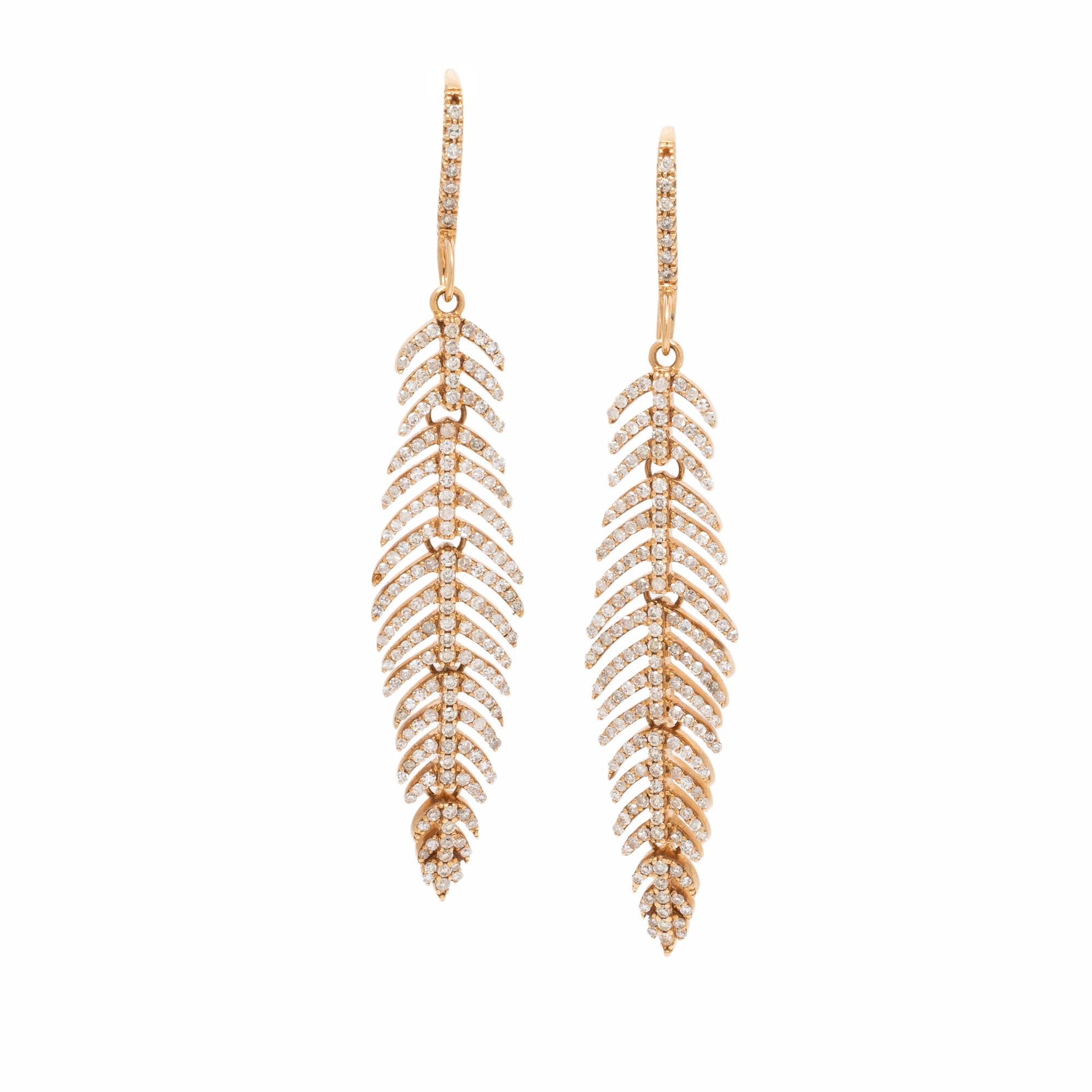 Diamond and Rose Gold Articulated Feather Earrings