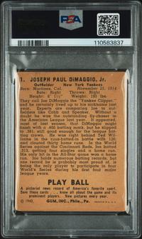 A 1940 Joe DiMaggio Play Ball Baseball Card No. 1 (PSA 2 GOOD)