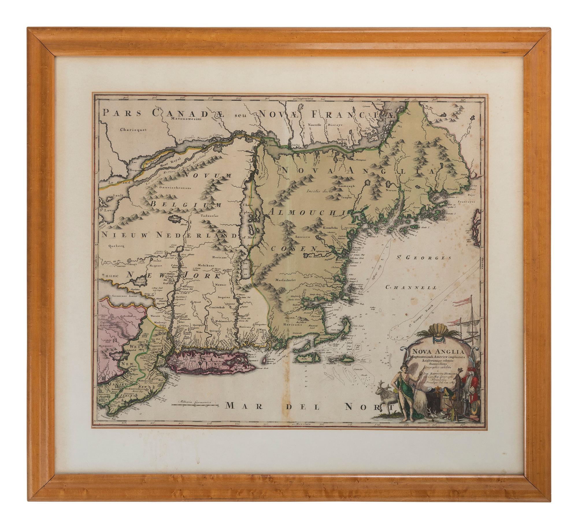 HOMANN, Johann Baptiste (1664-1727) Nova Anglia Septentrionali Americae implantata Anglorumique coloniis florentissima . Nuremberg, ca 1724.