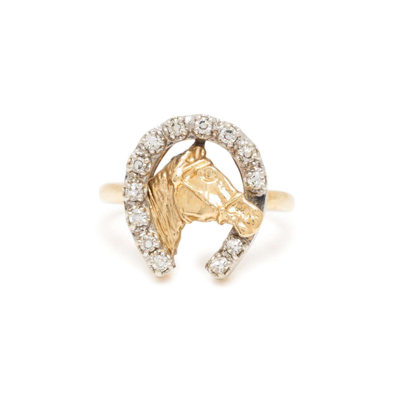 BICOLOR GOLD AND DIAMOND HORSE RING