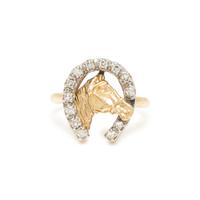 BICOLOR GOLD AND DIAMOND HORSE RING