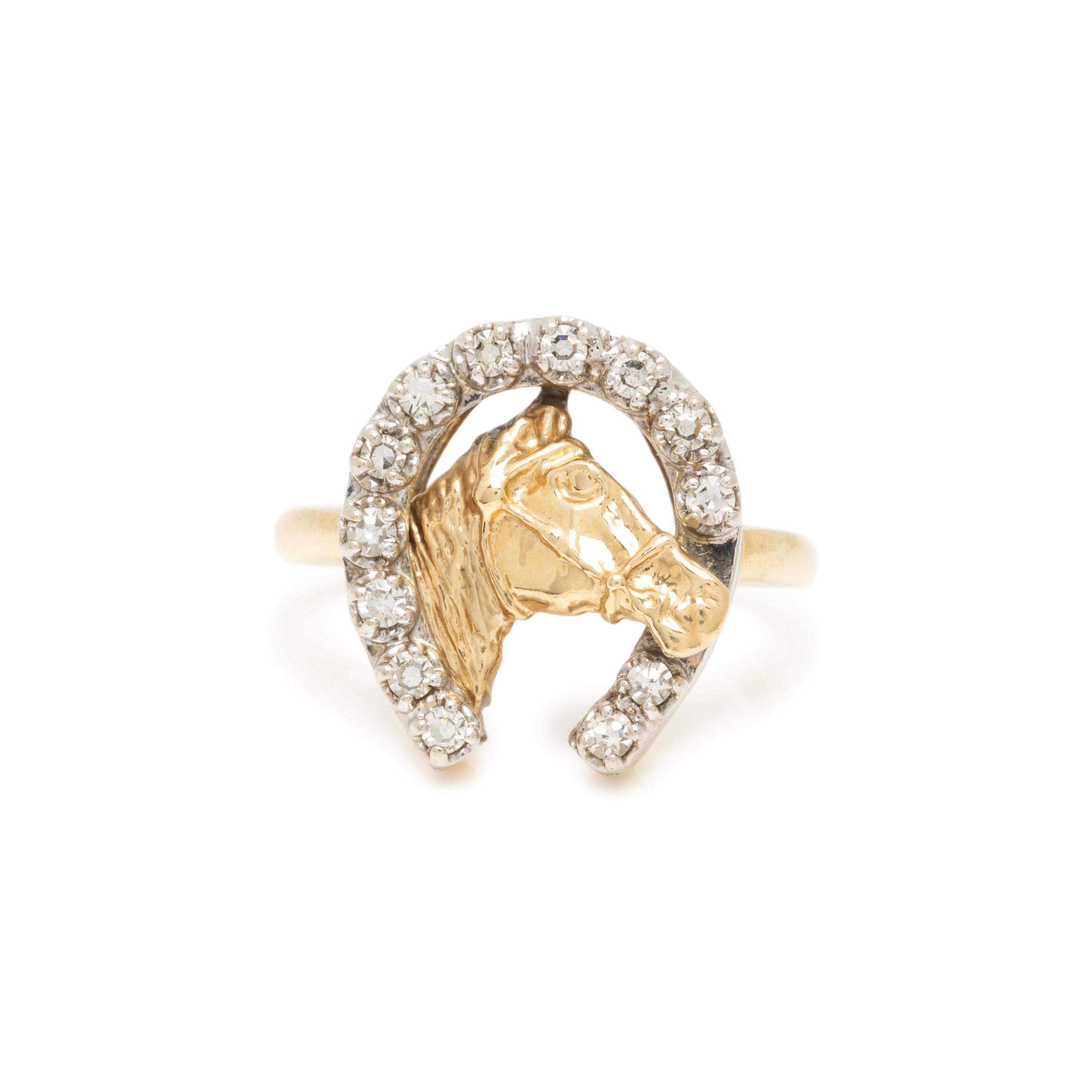 BICOLOR GOLD AND DIAMOND HORSE RING
